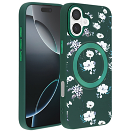 Flower Design Wireless Charging Case - DARK GREEN for iPhone 16 Plus (Only Ground Shipping)