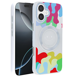 Happy Face Wireless Charging Case - WHITE for iPhone 16 Plus (Only Ground Shipping)