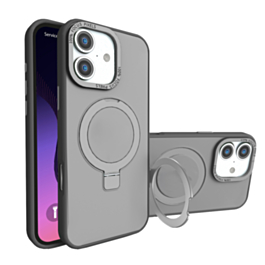 iPhone 16 Plus Carbon Wireless Charging Case with Ring Stand - BLACK (Only Ground Shipping)
