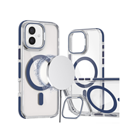 Thin Magnetic Clear Case with Camera Stand Kickstand - BLUE for iPhone 16 Plus (Only Ground Shipping)