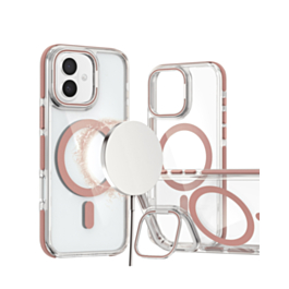 Thin Magnetic Clear Case with Camera Stand Kickstand - PINK for iPhone 16 Plus (Only Ground Shipping)