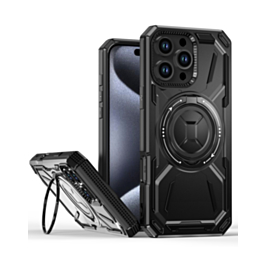 Full-Body Rugged Shockproof Case with Built-in Ring Holder - BLACK for iPhone 16 Pro (Only Ground Shipping)