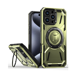 Full-Body Rugged Shockproof Case with Built-in Ring Holder - GREEN for iPhone 16 Pro (Only Ground Shipping)