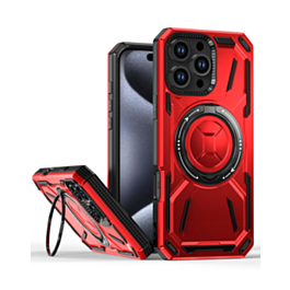Full-Body Rugged Shockproof Case with Built-in Ring Holder - RED for iPhone 16 Pro (Only Ground Shipping)