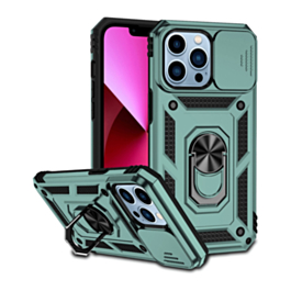 Dual Layers Hybrid Case (GREEN) for iPhone 16 Pro with Metal Ring and Camera Protector (Only Ground Shipping)