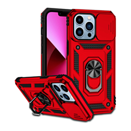 Dual Layers Hybrid Case (RED) for iPhone 16 Pro with Metal Ring and Camera Protector (Only Ground Shipping)