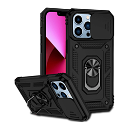 Dual Layers Hybrid Case (BLACK) for iPhone 16 Pro with Metal Ring and Camera Protector (Only Ground Shipping)