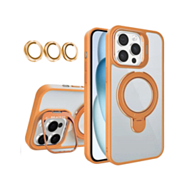 Magnetic Clear Case with 2 Kickstand & Camera Lens - ORANGE for iPhone 16 Pro (Only Ground Shipping)