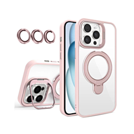 Magnetic Clear Case with 2 Kickstand & Camera Lens - PINK for iPhone 16 Pro (Only Ground Shipping)