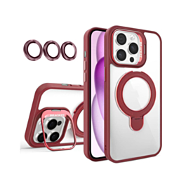 Magnetic Clear Case with 2 Kickstand & Camera Lens (Burgundy) for iPhone 16 Pro (Only Ground Shipping)