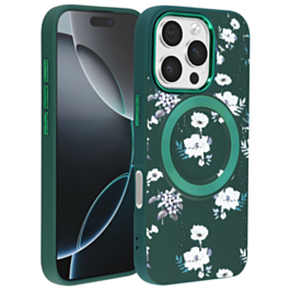 Flower Design Wireless Charging Case - DARK GREEN for iPhone 16 Pro / 17 (Only Ground Shipping)