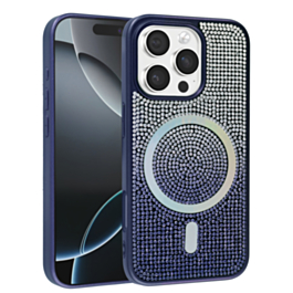 Wireless Charging Bling Diamond Crystal Case - BLUE for iPhone 16 Pro (Only Ground Shipping)