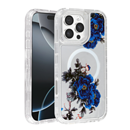 Flower Design Transparent Case with Wireless Charger - Style 2 for iPhone 16 Pro (Only Ground Shipping)