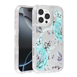 Flower Design Transparent Case with Wireless Charger - Style 8 for iPhone 16 Pro (Only Ground Shipping)