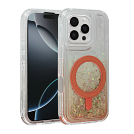Wireless Charging Protective Glitter Liquid Bumper Case - RED for iPhone 16 Pro (Only Ground Shipping)