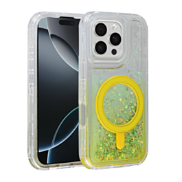 Wireless Charging Protective Glitter Liquid Bumper Case - YELLOW for iPhone 16 Pro (Only Ground Shipping)