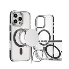 Thin Magnetic Clear Case with Camera Stand Kickstand - BLACK for iPhone 16 Pro (Only Ground Shipping)