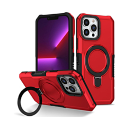 Hard PC Shockproof Case w /Ring Holder - RED for iPhone 16 Pro Max (Only Ground Shipping)