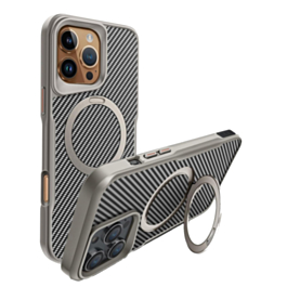Carbon Fiber Magnetic Kickstand Case - GRAY for iPhone 16 Pro Max (Only Ground Shipping)