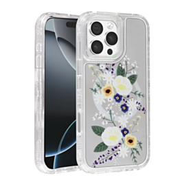 Flower Design Transparent Case with Wireless Charger - Style 3 for iPhone 16 Pro Max (Only Ground Shipping)