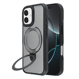 Matte Transparent Case with Wireless Charging Kickstand - BLACK for iPhone 17 (Only Ground Shipping)