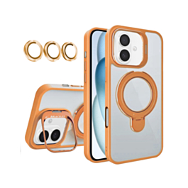 Magnetic Clear Case with 2 Kickstand & Camera Lens - ORANGE for iPhone 17 (Only Ground Shipping)