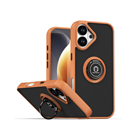 Hard PC Rear / Soft TPU Colorful Border Case with I-ring Holder - ORANGE for iPhone 17 (Only Ground Shipping)