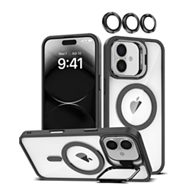 Thin Magnetic Clear Case with Camera Stand & Camera Cover - BLACK for iPhone 17 (Only Ground Shipping)
