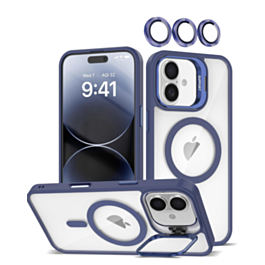 Thin Magnetic Clear Case with Camera Stand & Camera Cover - DARK BLUE for iPhone 17 (Only Ground Shipping)