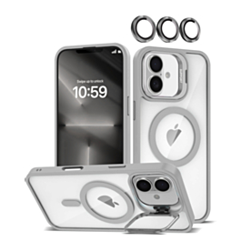 Thin Magnetic Clear Case with Camera Stand & Camera Cover - GRAY for iPhone 17 (Only Ground Shipping)