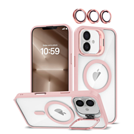 Thin Magnetic Clear Case with Camera Stand & Camera Cover - PINK for iPhone 17 (Only Ground Shipping)