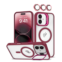 Thin Magnetic Clear Case with Camera Stand & Camera Cover - WINE for iPhone 17 (Only Ground Shipping)