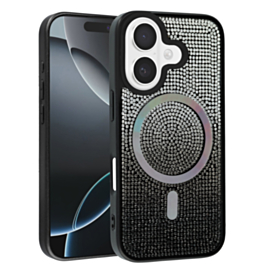Wireless Charging Bling Diamond Crystal Case - BLACK & SILVER for iPhone 17 (Only Ground Shipping)