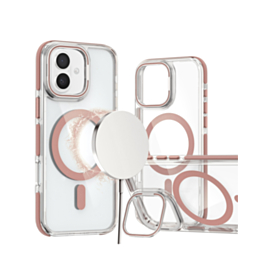 Thin Magnetic Clear Case with Camera Stand Kickstand - PINK for iPhone 17 (Only Ground Shipping)