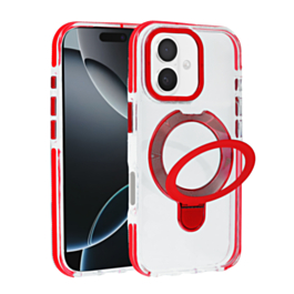 Transparent Case with Wireless Charging Kickstand - RED for iPhone 17 (Only Ground Shipping)