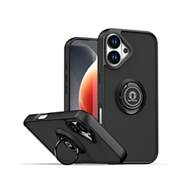 Hard PC Rear / Soft TPU Colorful Border Case with I-ring Holder - BLACK for iPhone 17 (Only Ground Shipping)