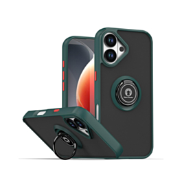 Hard PC Rear / Soft TPU Colorful Border Case with I-ring Holder - DARK GREEN for iPhone 17 (Only Ground Shipping)