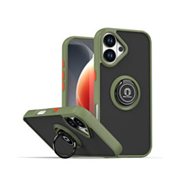 Hard PC Rear / Soft TPU Colorful Border Case with I-ring Holder - NAVY GREEN for iPhone 17 (Only Ground Shipping)