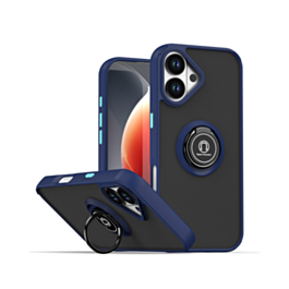 Hard PC Rear / Soft TPU Colorful Border Case with I-ring Holder - NAVY BLUE for iPhone 17 (Only Ground Shipping)