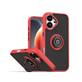 Hard PC Rear / Soft TPU Colorful Border Case with I-ring Holder - RED for iPhone 17 (Only Ground Shipping)