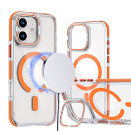 Thin Magnetic Clear Case with Camera Stand Kickstand - ORANGE for iPhone 17 (Only Ground Shipping)