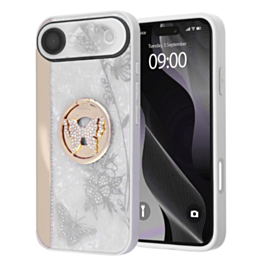 Luxury Diamond Shiny Cases with Butterfly Ring - WHITE for iPhone 17 Pro (Only Ground Shipping)