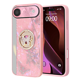 Luxury Diamond Shiny Cases with Butterfly Ring - PINK for iPhone 17 Pro (Only Ground Shipping)