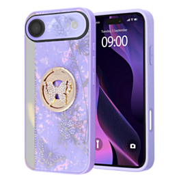 Luxury Diamond Shiny Cases with Butterfly Ring - PURPLE for iPhone 17 Pro (Only Ground Shipping)