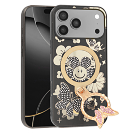 Luxury Diamond Shiny Cases with Butterfly Ring Design - BLACK for iPhone 17 Pro (Only Ground Shipping)