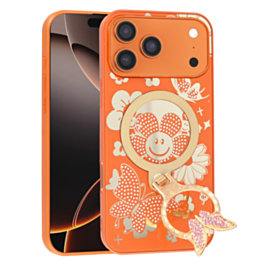Luxury Diamond Shiny Cases with Butterfly Ring Design - ORANGE for iPhone 17 Pro (Only Ground Shipping)