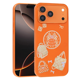 Luxury Diamond Shiny Cases with Bag Design - ORANGE for iPhone 17 Pro (Only Ground Shipping)