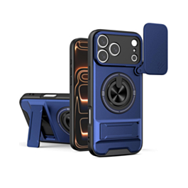 Shockproof Mag Safe Slide Lens Case with Ring Holder - BLUE for iPhone 17 Pro (Only Ground Shipping)