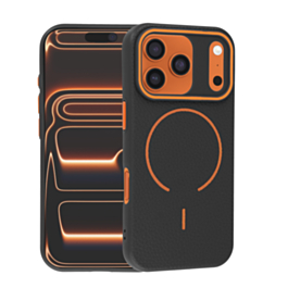 Magnetic Leather Soft Cases - BLACK & ORANGE for iPhone 17 Pro (Only Ground Shipping)