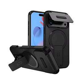 Magnetic Push Slide Lens Case with Kickstand- BLACK for iPhone 17 Pro (Only Ground Shipping)